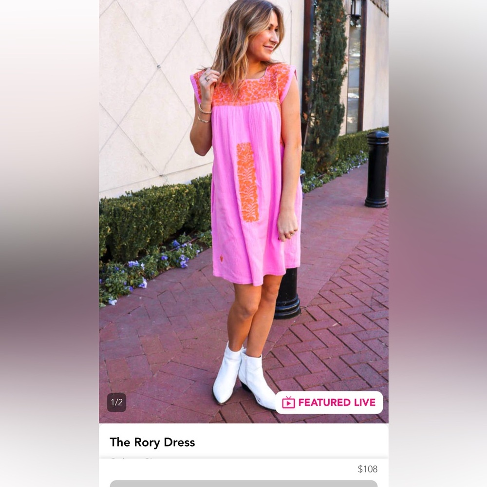J. Marie Pink dress with Orange Embroidery